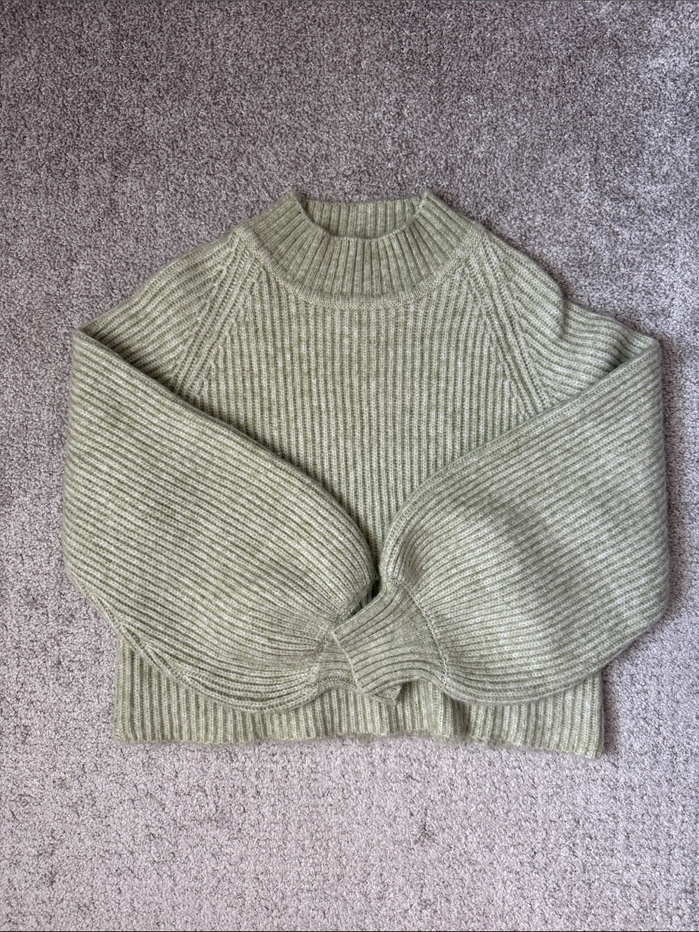 Mango Green Ribbed Mock Neck Sweater